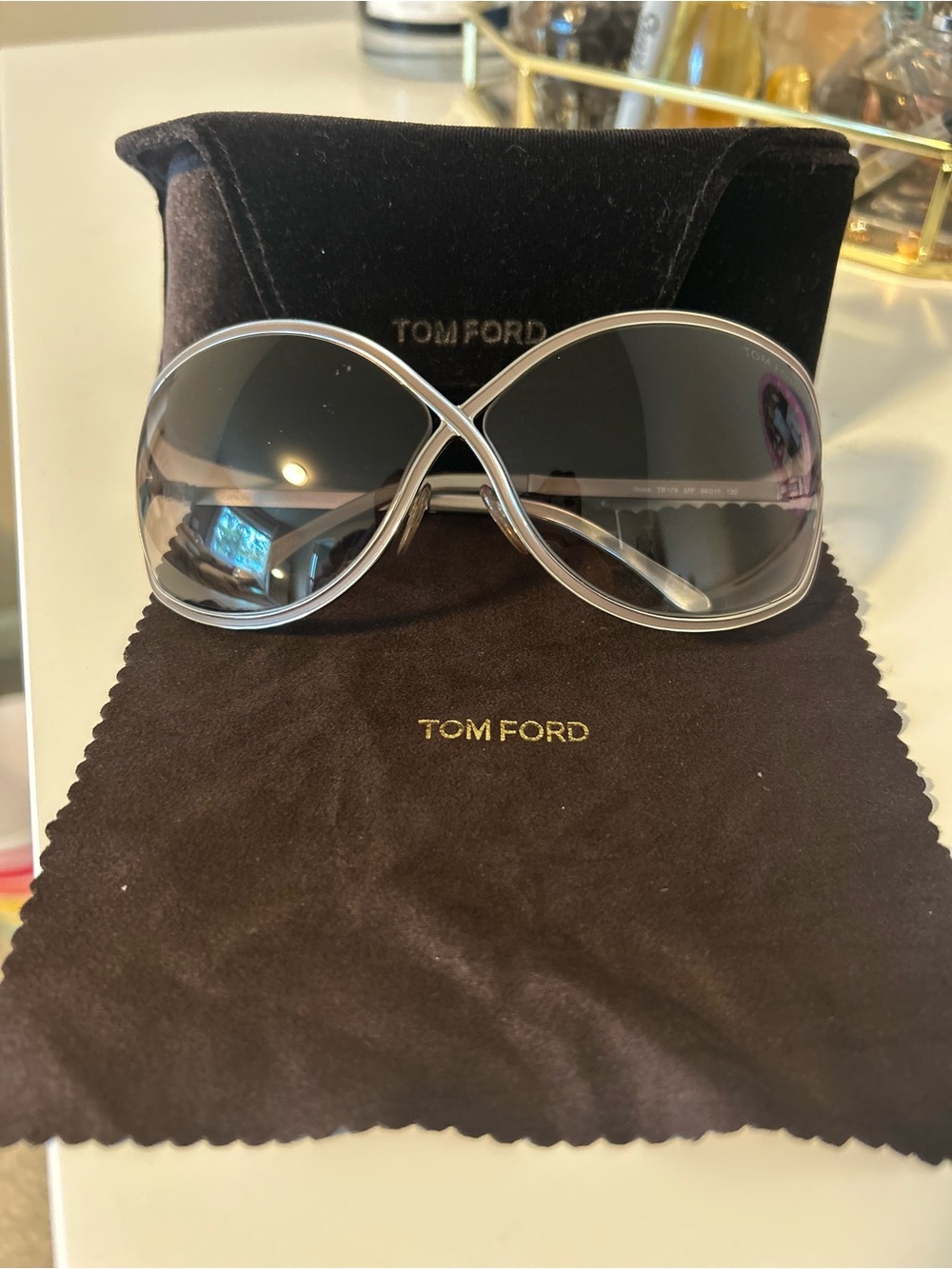 Tom Ford Silver Frame Black Gradient Lens Women's Sunglasses